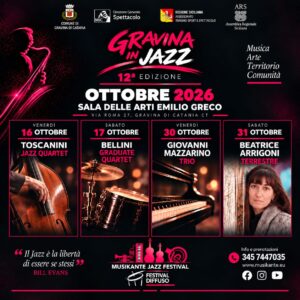 DA VENERDÌ 16 OTTOBRE LA 12A EDIZIONE DI “GRAVINA IN JAZZ”